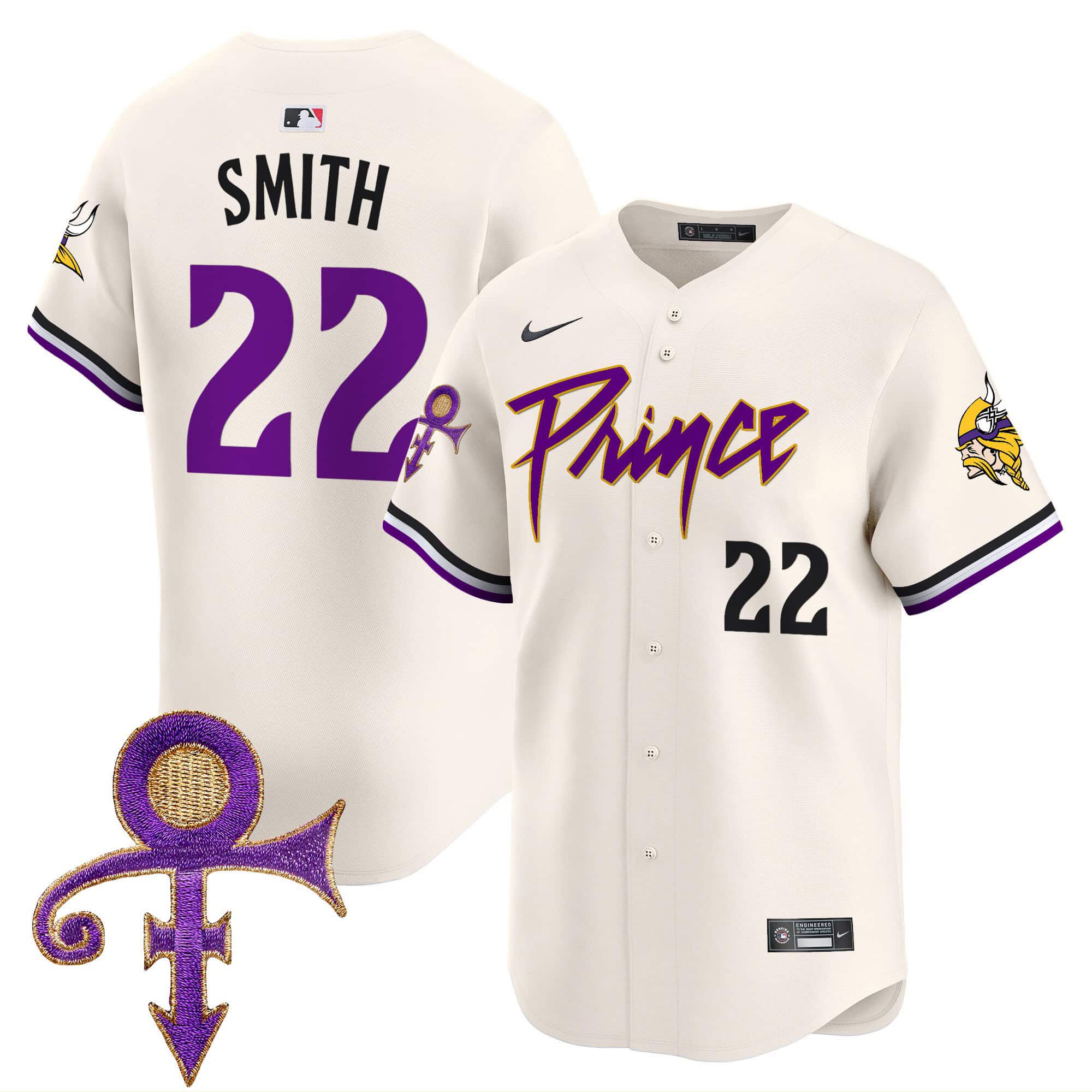 Men Minnesota Vikings 22 Smith Cream 2024 Nike Prince Patch Vapor Premier Limited NFL Jersey